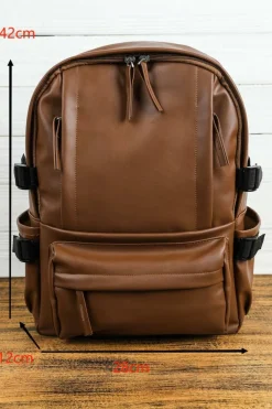 Discount Dear-Lover Faux Leather Zipped Large Capacity Backpack Chestnut
