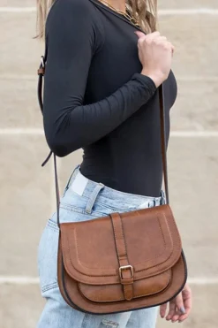Best Dear-Lover Flapped Magnetic Buckle PU Leather Shoulder Bag Chestnut