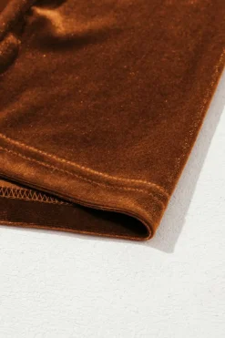 Fashion Dear-Lover Frilled Collar Puff Sleeve Velvet Top Chestnut