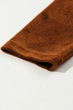 Fashion Dear-Lover Frilled Collar Puff Sleeve Velvet Top Chestnut