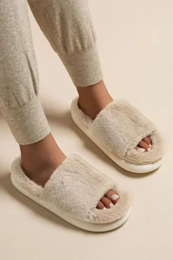 Hot Dear-Lover Furry Open Toe Thick Sole Slippers Chestnut