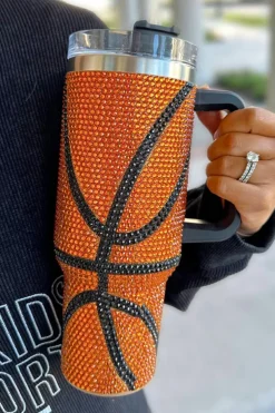 Clearance Dear-Lover Game Day Basketball Rhinestone Studded 40 Oz Tumbler Chestnut