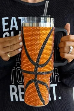 Clearance Dear-Lover Game Day Basketball Rhinestone Studded 40 Oz Tumbler Chestnut