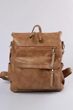 Hot Dear-Lover Geometric Crochet Strap PU Leather Large Backpack Chestnut