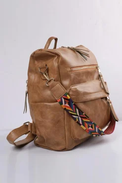 Hot Dear-Lover Geometric Crochet Strap PU Leather Large Backpack Chestnut