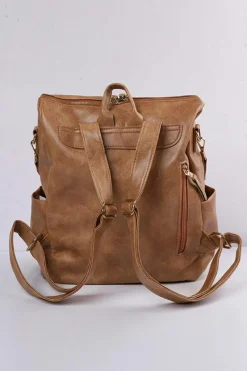 Hot Dear-Lover Geometric Crochet Strap PU Leather Large Backpack Chestnut