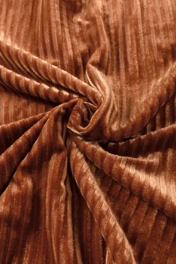 Clearance Dear-Lover Half Zip V Neck Ribbed Velvet Top Chestnut