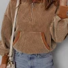 Online Dear-Lover Half Zipper Kangaroo Pocket Drawstring Corduroy Hoodie Chestnut