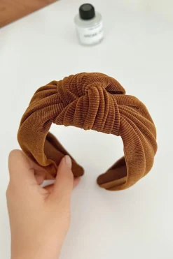 Fashion Dear-Lover Knotted Ribbed Wide Headband Chestnut