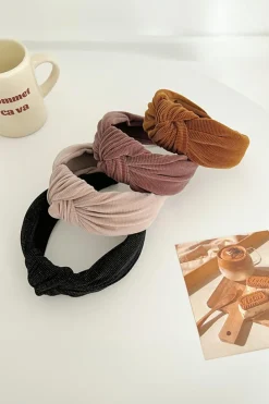 Fashion Dear-Lover Knotted Ribbed Wide Headband Chestnut