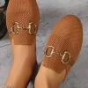 Discount Dear-Lover Leather Strap Buckle Decor Slip On Flats Chestnut