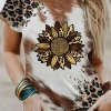 Discount Dear-Lover Leopard Bleached Sunflower Graphic Crewneck T Shirt Chestnut