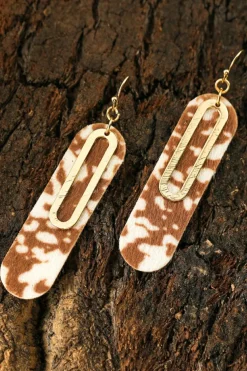 Hot Dear-Lover Leopard Double Layer Geometric Hook Dangle Earrings Chestnut