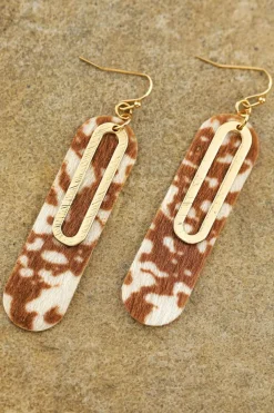 Hot Dear-Lover Leopard Double Layer Geometric Hook Dangle Earrings Chestnut