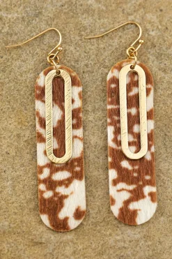 Hot Dear-Lover Leopard Double Layer Geometric Hook Dangle Earrings Chestnut