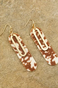 Hot Dear-Lover Leopard Double Layer Geometric Hook Dangle Earrings Chestnut