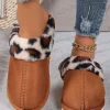 Hot Dear-Lover Leopard Patched Plush Lined Thick Home Slippers Chestnut