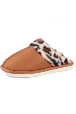 Hot Dear-Lover Leopard Patched Plush Lined Thick Home Slippers Chestnut