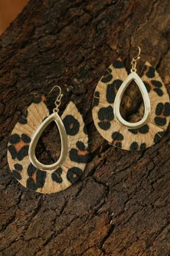 Hot Dear-Lover Leopard Print Hollow Out Drop Earrings Chestnut