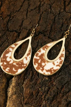 Outlet Dear-Lover Leopard Print Hollowed Waterdrop Shape Hook Earrings Chestnut