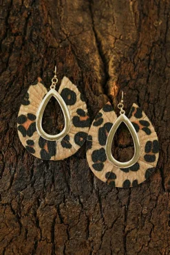 Hot Dear-Lover Leopard Print Hollow Out Drop Earrings Chestnut