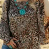 Best Dear-Lover Leopard Print Ruffle Wide Sleeve Blouse Chestnut