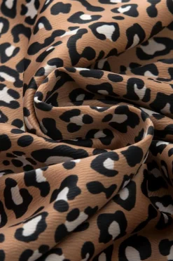 Best Dear-Lover Leopard Print Ruffle Wide Sleeve Blouse Chestnut