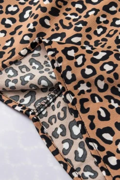 Best Dear-Lover Leopard Print Ruffle Wide Sleeve Blouse Chestnut