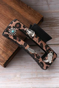Discount Dear-Lover Leopard Western Pattern Decor Square Hair Clip Chestnut