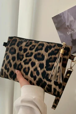 New Dear-Lover Leopard/Cow Print Wrist Strap Zipped Wallet Chestnut