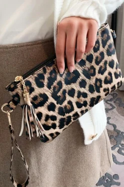 New Dear-Lover Leopard/Cow Print Wrist Strap Zipped Wallet Chestnut
