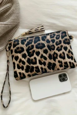 New Dear-Lover Leopard/Cow Print Wrist Strap Zipped Wallet Chestnut