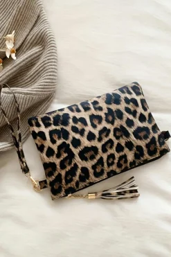 New Dear-Lover Leopard/Cow Print Wrist Strap Zipped Wallet Chestnut