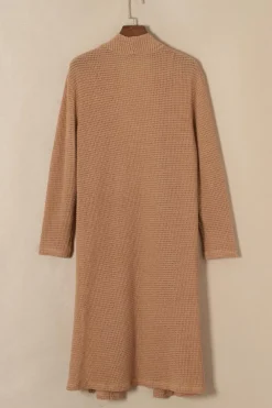 Discount Dear-Lover Long Waffle Knit Cardigan with Pockets Chestnut