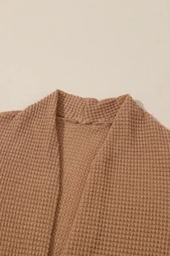 Discount Dear-Lover Long Waffle Knit Cardigan with Pockets Chestnut