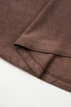 Fashion Dear-Lover Mineral Wash Criss Cross V Neck Casual T Shirt Chestnut