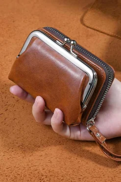 Outlet Dear-Lover Minimalist Wristlet PU Leather Coin Purse Chestnut