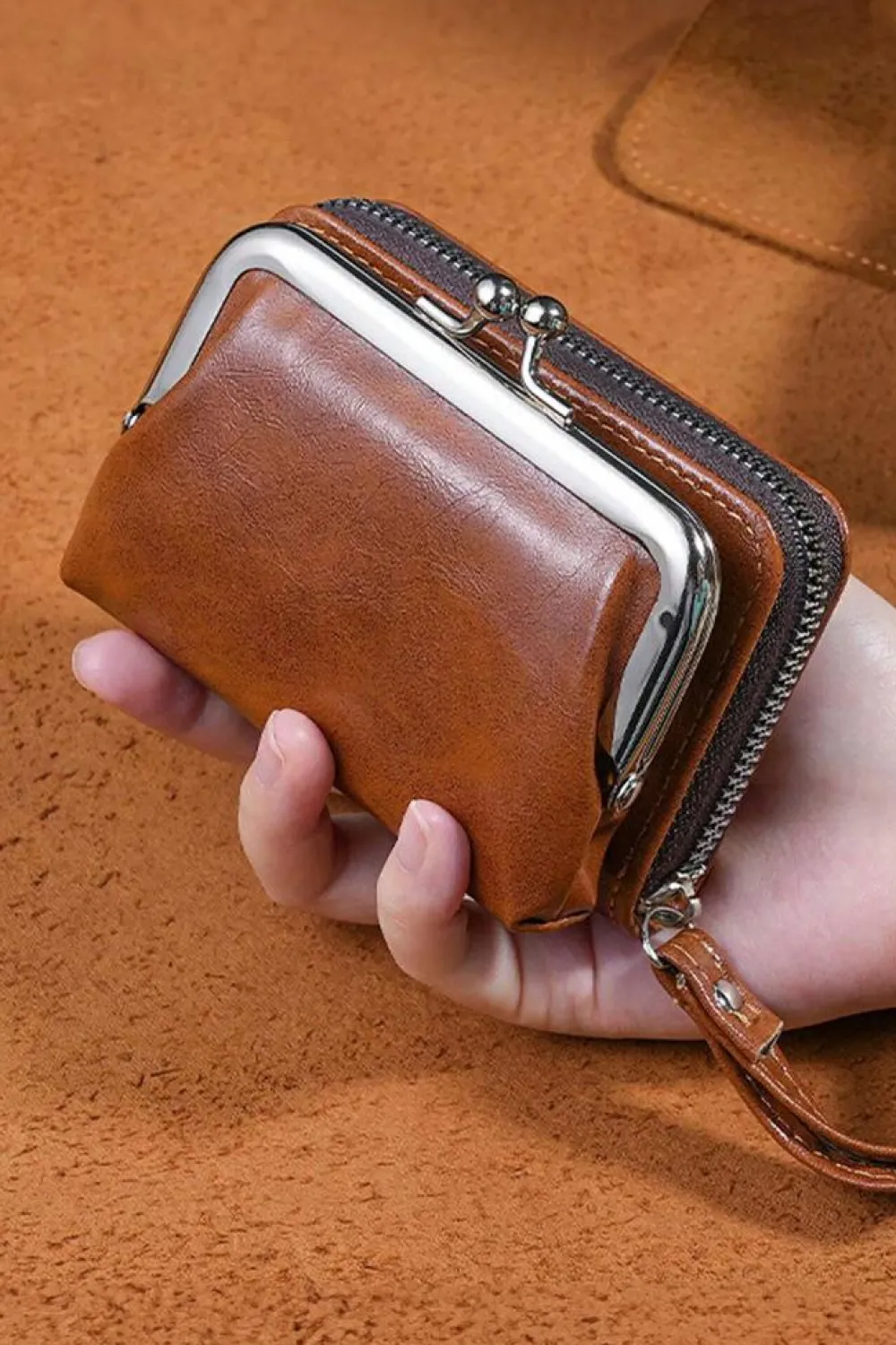 Outlet Dear-Lover Minimalist Wristlet PU Leather Coin Purse Chestnut