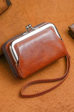 Outlet Dear-Lover Minimalist Wristlet PU Leather Coin Purse Chestnut