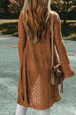Outlet Dear-Lover Open Front Pointelle Cardigan Chestnut
