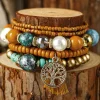 Hot Dear-Lover 5pcs Boho Beaded Turquoise Bracelets Set Chestnut