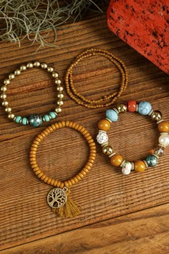 Hot Dear-Lover 5pcs Boho Beaded Turquoise Bracelets Set Chestnut