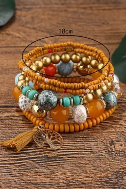 Hot Dear-Lover 5pcs Boho Beaded Turquoise Bracelets Set Chestnut