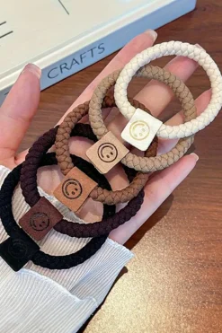Best Dear-Lover 5pcs Smile Face Decor Braided Hair Ties Chestnut
