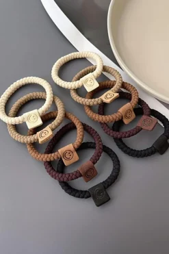 Best Dear-Lover 5pcs Smile Face Decor Braided Hair Ties Chestnut