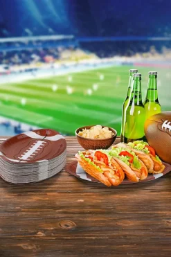 Discount Dear-Lover 10pcs/set Game Day Rugby Football Shape Disposable Paper Plates Chestnut