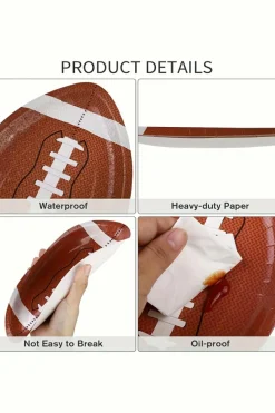 Discount Dear-Lover 10pcs/set Game Day Rugby Football Shape Disposable Paper Plates Chestnut