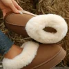 New Dear-Lover Plush Suede Trim Thick Sole Flat Snow Boots Chestnut