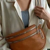 Online Dear-Lover PU Leather Double Zipper Crossbody Bag Chestnut