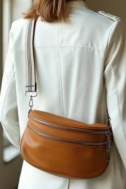 Online Dear-Lover PU Leather Double Zipper Crossbody Bag Chestnut